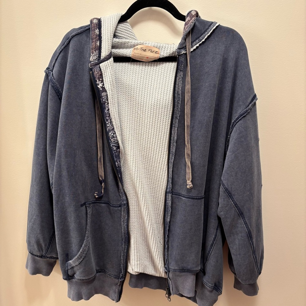 Free People Blue Jacket with Waffle Knit Lining